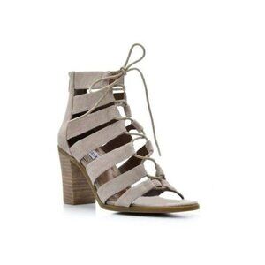steve madden dyanna taupe gladiator chunky heel lace up sandals size 7.5